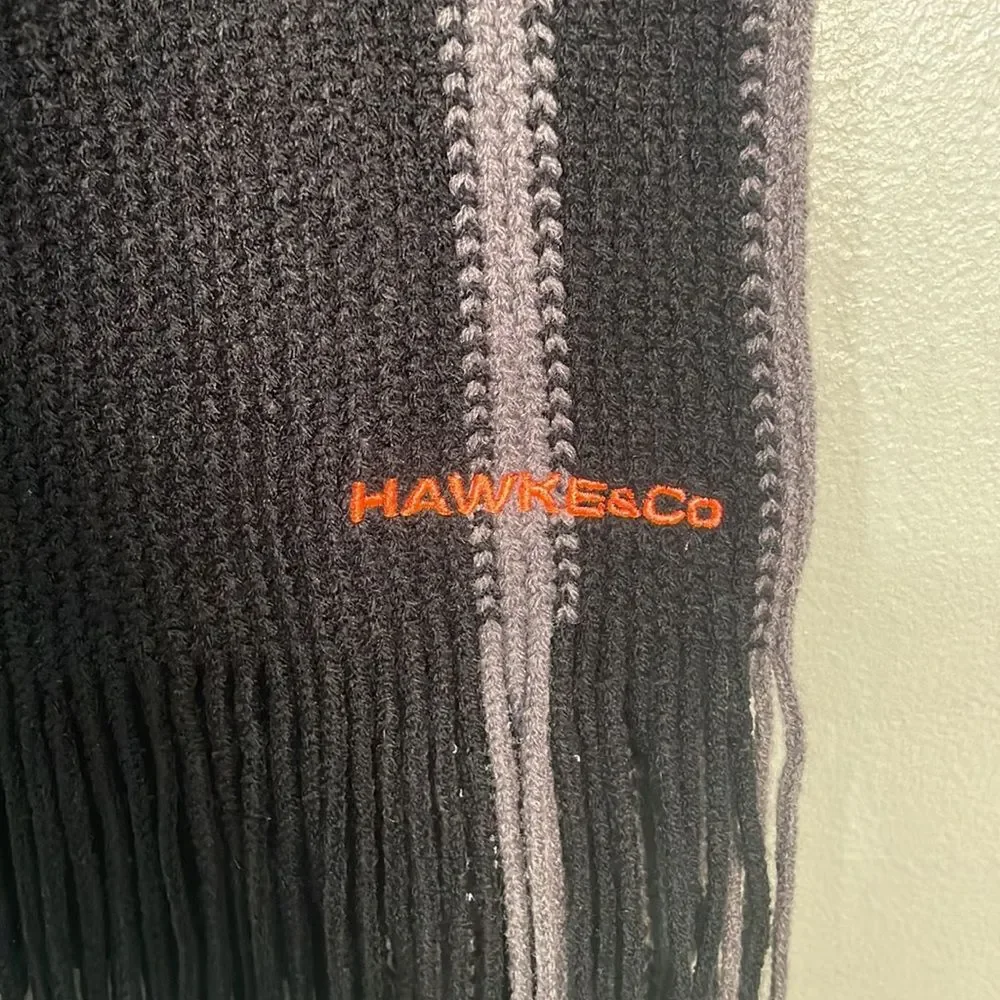 Hawke & Co Men's Winter‎ Knit Scarf Black Grey Stripe Fridge Edge